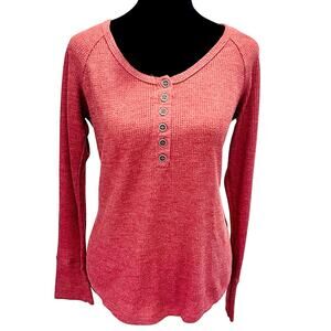 Ten Sixty Sherman Red Thermal Knit Top Small Waffle Henley Long Sleeve